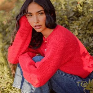 Women’s Red Knit Cardigan Sweater